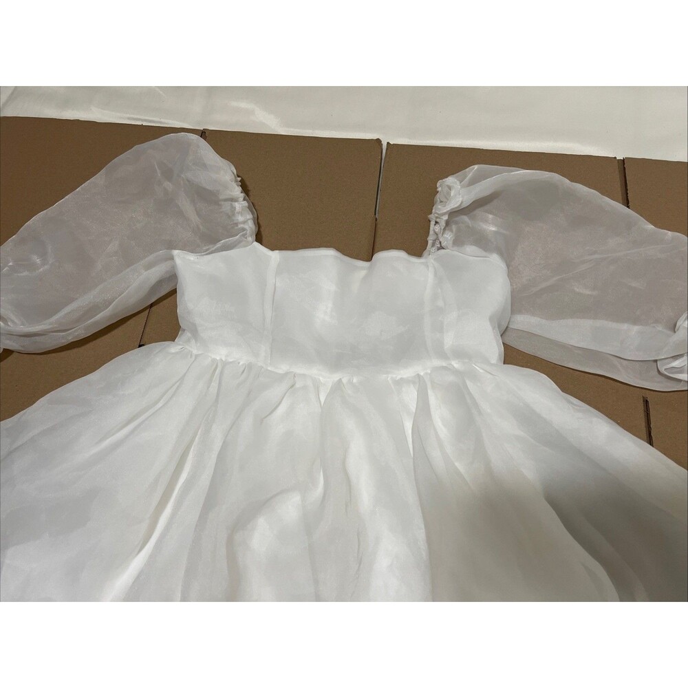 White Sheer Babydoll Layered Poof Dress Cottagecore Coquette Sz S  Fairycore - Picture 2 of 7